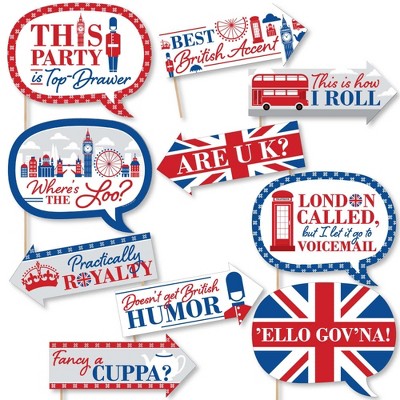 Big Dot of Happiness Funny Cheerio, London - British UK Party Photo Booth Props Kit - 10 Piece