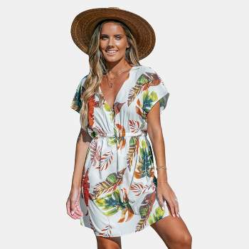 Women's Tropical Plunging Dolman Sleeve Cover-Up Mini Dress - Cupshe