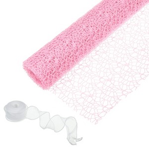 Unique Bargains Floral Bouquet Craft Packaging Mesh Gift Wrap Paper with Ribbon 1 Set - 1 of 4