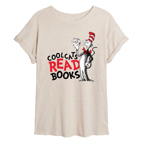 Women s Dr. Seuss Cool Cats Read Books Oversized Graphic T shirt Target