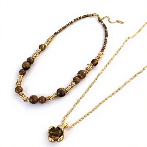 Anna-Kaci Women's Layered Necklace Set with Beaded Choker and Gemstone Pendant - Gold - 1 of 4