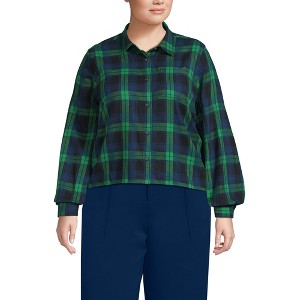 Lands' End Women's Cropped Flannel Shirt - 1 of 3