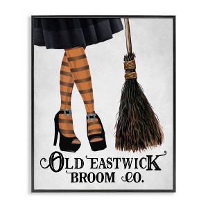 Stupell Industries Broom Co. Halloween Sign Witch Striped Stockings Framed Giclee Art, Black, 24" x 30" - 1 of 4