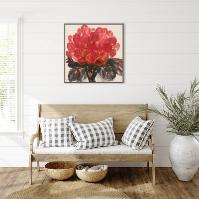Bronze Framed Red Floral Canvas Wall Art, 30 x 30