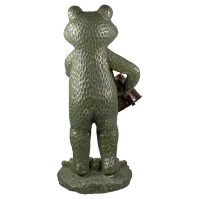 17" Gold Verdigris Frog with Watering Can Garden Statue