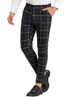 Lars Amadeus Men's Slim Fit Flat Front Zipper Dress Plaid Pants