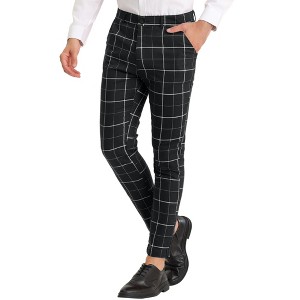 Lars Amadeus Men's Slim Fit Flat Front Zipper Dress Plaid Pants - 1 of 4