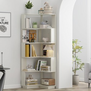 KTMBDW 64.5” Tall Corner Bookshelf, 6-Tier Bookcase with Open Storage, L Shaped Tall Bookcases Wooden Storage Shelves for Home Office - 1 of 4