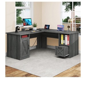 60 Inch L Shaped Desk Corner Computer Desk With File Drawer And Storage Cabinet For Home Office, Study Room - 1 of 4