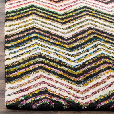 Ivory and Black Hand-Tufted Wool Chevron Area Rug