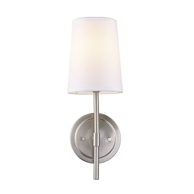 Clarissa Brushed Nickel Modern Glam Lantern Wall Sconce with White Shade