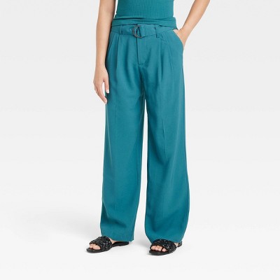 Women's High-Rise Relaxed Fit Straight Belted Trousers - A New Day™