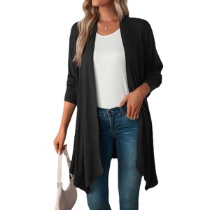 Coolmee Women's Lightweight Cardigan Casual Soft Long Sleeve Floral Knit Cardigans with Pockets High Low Hem Draped - 1 of 4