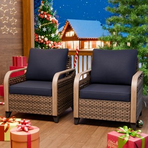 EAGLE PEAK Patio Chair Curved Armrest, Rattan Patio Furniture, 2 Chairs - 1 of 4