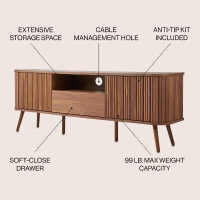 Damien 70" Walnut Farmhouse Curved TV Stand with Storage