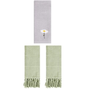 REGALWOVEN 3 Packs Cotton Soft Absorbent Floral Pattern and Solid Hand Towel Set - 1 of 4