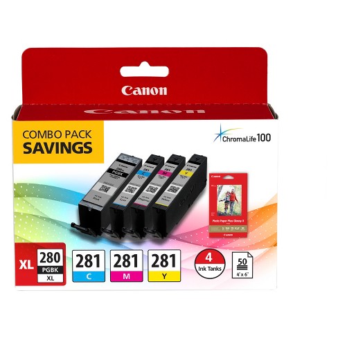 Canon PGI-280 Black, CLI-281 with 50 Sheets Photo Paper -  Black/Cyan/Magenta/Yellow(2021C006)