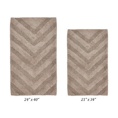 Hugo 2-Piece Bath Rug Set 100% Premium Cotton Tufted Chevron Pattern Bathmats for Bathroom, Super Soft Absorbent Machine Washable