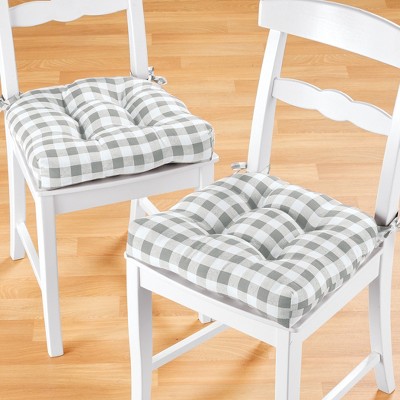 Gray Buffalo Check Tufted Chair Seat Cushions, Set of 2