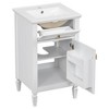 20" Bathroom Vanity with Sink, Freestanding White Cabinet with Ceramic Basin, Tilt-Out Drawer, Adjustable Shelf, Solid Wood Legs - 3 of 4