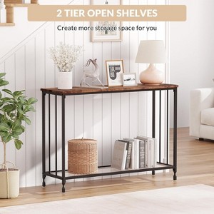 33.5in Wide Console Table, Narrow Entryway Table, Narrow Console Table, Behind Couch Table, End Table with Glass Shelf and Metal Frame - 1 of 4