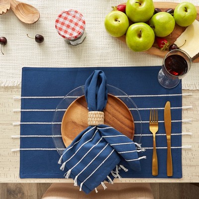 Navy and Off-White Cotton Tassel Napkins Set of 4