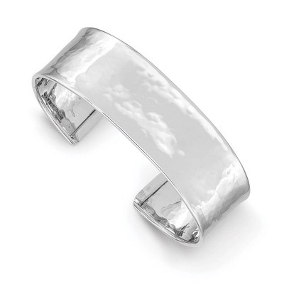 Black Bow Jewelry 19mm 14k White Gold Lightly Hammered Cuff Bangle Bracelet