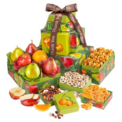 GreatFoods Thank You Fresh Fruit & Treats Tower Fruit Basket Gift to say Thank You for Corporate Gifting, Snack Gift Basket, Gourmet Food Gifts