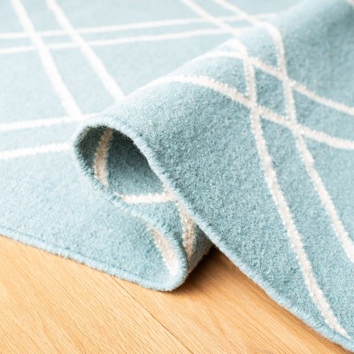 Light Blue and Ivory Geometric Wool Area Rug