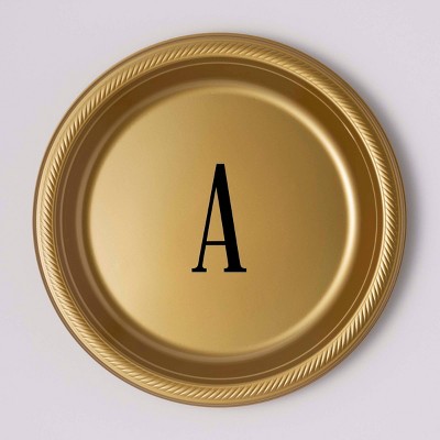 50ct 10.25" Personalized Lettering 'A' Plastic Dinner Plates Gold