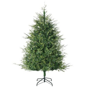 HOMCOM 6ft Artificial Christmas Tree Holiday Decoration with Auto Open, Steel Base, Wide Shape, Green - 1 of 4
