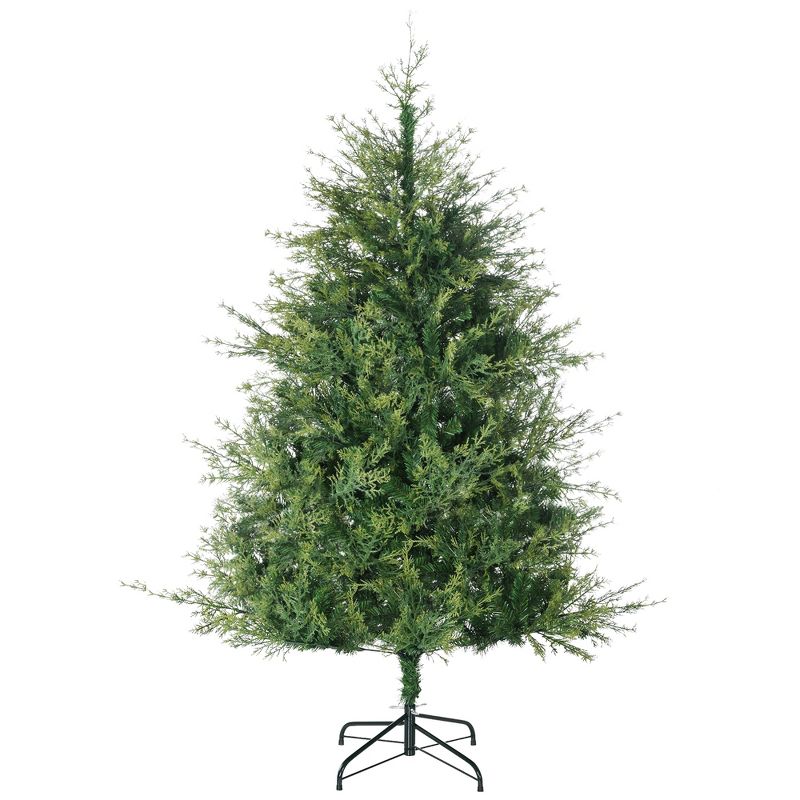 HOMCOM 6ft Artificial Christmas Tree Holiday Decoration with Auto Open, Steel Base, Wide Shape, Green, 1 of 7