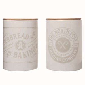 Transpac Ceramic Holiday Canister w/Bamboo top Set of 2 Christmas Home Decorations - 1 of 1