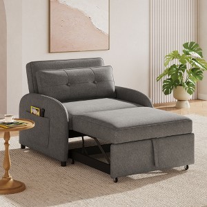 70.47" x 40.55" Cotton Linen 3-in-1 Convertible Loveseat Sofa Bed with Backrest Pillow, Side Pockets and Smooth-Gliding Wheels - 1 of 4
