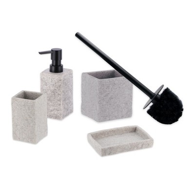 Evideco French Home Goods Stone Collection Bathroom Accessory Set – 4 Pieces Includes Soap Dispenser, Tumbler, Soap Dish, and Toilet Brush Holder