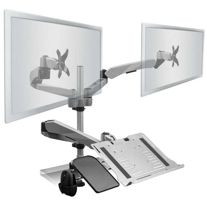 Mount-It! Dual Monitor Mount and Laptop Tray with Attachable Mouse Pad For 13 Inch - 27 Inch LCD Screens, Silver , 1 of 8
