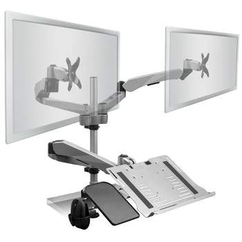 Mount-It! Dual Monitor Mount and Laptop Tray with Attachable Mouse Pad For 13 Inch - 27 Inch LCD Screens, Silver 