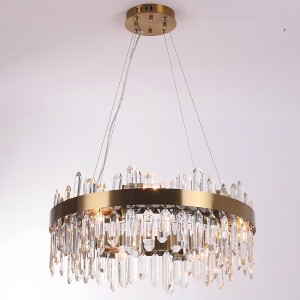 Rennnsan Zerith 23" W 12 - Light Wagon Wheel Crystal Mid-Century Modern Dimmable Chandelier in Gold - 1 of 2