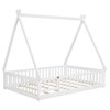 Fontoi Beds, Full Size Bed with Guardrails and Slats, Wood Bed with Fence and Door for Girls and Boys, White, 61.7"*71.8"*78.2" - 3 of 4
