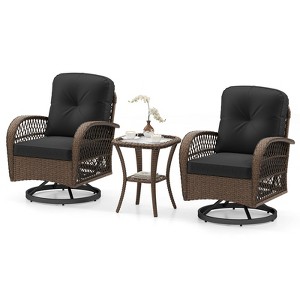 Tangkula Set Of 3 Patio Swivel Rocker Set Gliding Bistro Furniture Set w/ Tempered Glass Table - 1 of 4