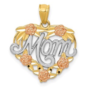 Black Bow Jewelry 14k Two Tone Gold and White Rhodium Mom Heart with Roses Pendant, 19mm - 1 of 4