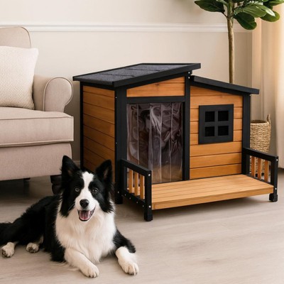 39"x37"x30" Wooden Dog House, Insulated Weatherproof Indoor/Outdoor Dog Kennel with Elevated Floor, Large (16¨C32") ¨C Brown