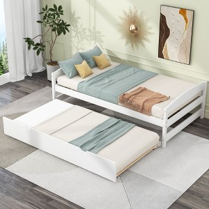 NicBex Twin Size Platform Bed 77.4" L Modern Pine Bed Frame with Twin Size Trundle for Bedroom, Guest Room, No Box Spring Required - 1 of 4