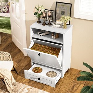 Hooseng Modern Dog Food Station Furniture, Stainless Steel Double Pull Out Heightening Dog Bowl, Pet Feeding Station Storage Cabinets - 1 of 4