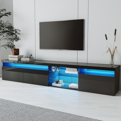 Versatile TV Cabinet with 2 Glass Shelves and LED Color Changing Lights, Media Console for TVs Up to 105"