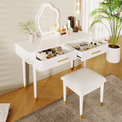 PAGED Vanity Table with Drawers and Lights, 40" Modern Vanity Table Set with Mirror Touch Screen Lighted Mirror