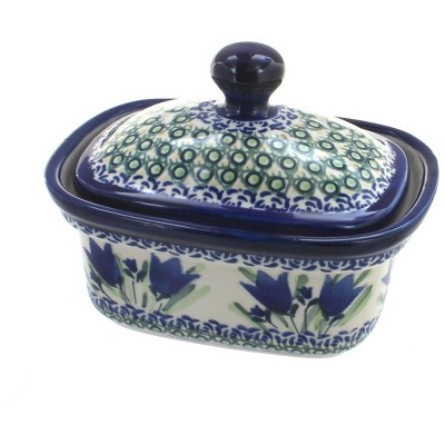 Blue Rose Polish Pottery Blue Tulip Butter Tub