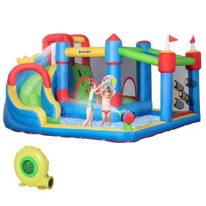 RISOKEYS 6-in-1 Inflatable Bounce House, with Slide, Climbing Wall, Water Cannon, with Inflator - 1 of 4