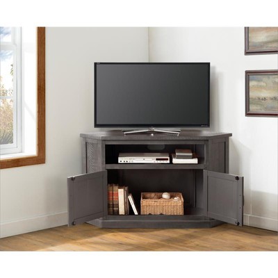 Gray 50" Solid Wood Corner TV Stand with Cabinet