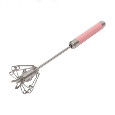 Unique Bargains 12" Semi-Automatic Loop Whisk Dishwasher Safe Stainless Steel Pink Silver Tone